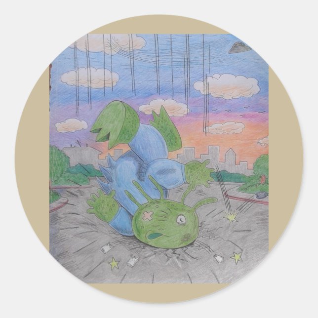 Alien fell from UFO crashed flying saucer Roswell Classic Round Sticker (Front)