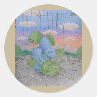 Alien fell from UFO crashed flying saucer Roswell Classic Round Sticker