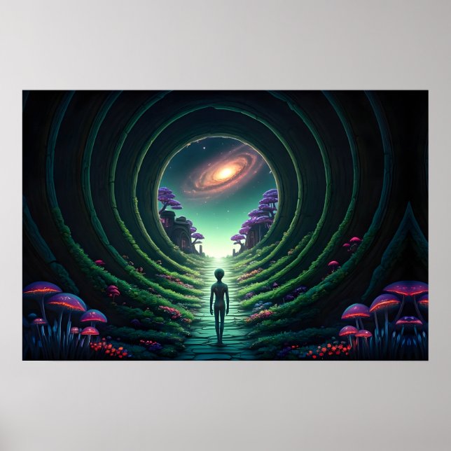 Alien Figure walks to a Stargate-Distant Planet Poster (Front)