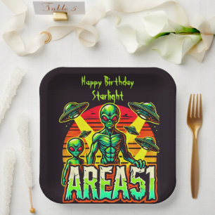 Alien Figures Emerge Near Area 51 Paper Plate