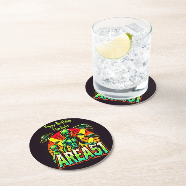 Alien Figures Emerge Near Area 51 Round Paper Coaster (Insitu)