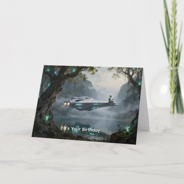 Alien Fishing Birthday Card (Front)