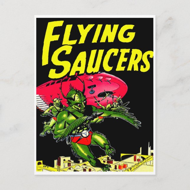 Alien Flying Saucers Vintage Comic Book Art Postcard (Front)