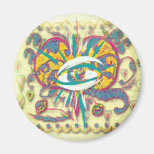 Alien Folk Art Heart with eye, leaves, flowers Magnet