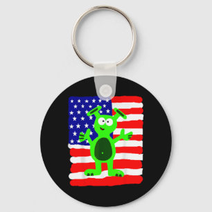Alien for Men Women Kids Patriotic American Flag Keychain