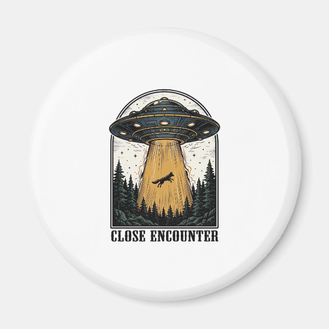 Alien Forest Abduction Vintage UFO Engraving Magnet (Front)