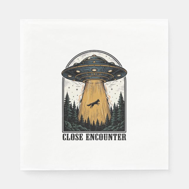 Alien Forest Abduction Vintage UFO Engraving Napkin (Front)