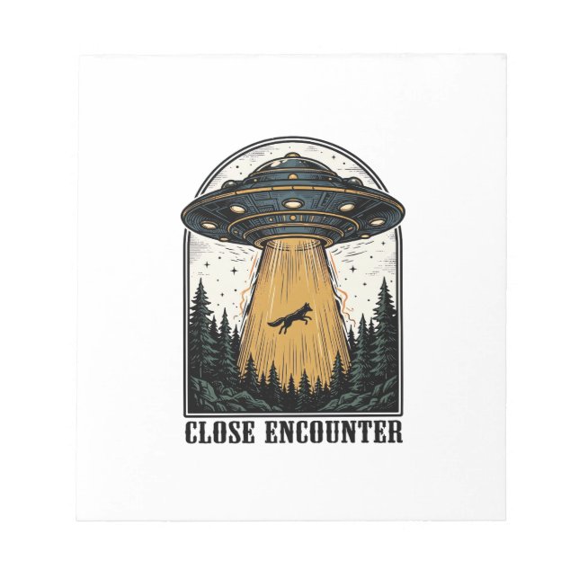 Alien Forest Abduction Vintage UFO Engraving Notepad (Front)