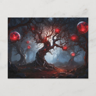 Alien Forest, Twisted Trees, Glowing Red Orbs Postcard
