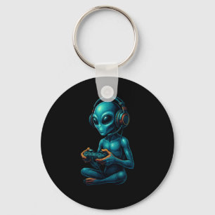 Alien Gaming With Headphones Funny Video Games Gam Keychain