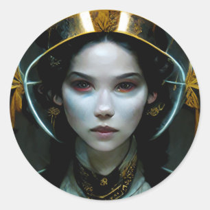 Alien Girl 2 Science Fiction Classic Round Sticker