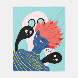 Alien Girl With Spooky Ghosts Imaginary Friends Fleece Blanket