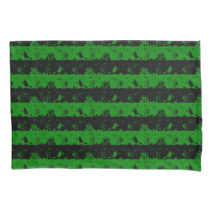 Alien Green and Black Halloween Nightmare Stripes Pillowcase