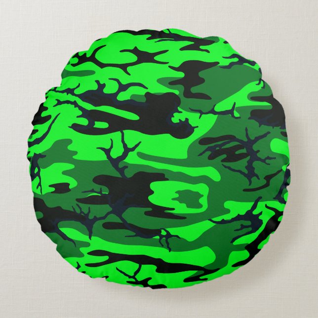 Alien Green Camo Round Pillow (Front)