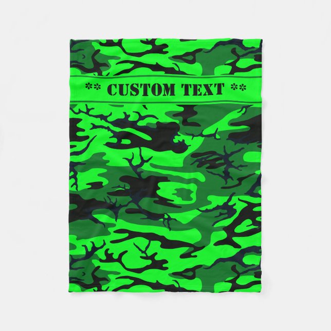 Alien Green Camo w/ Custom Text Fleece Blanket (Front)