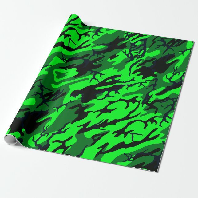 Alien Green Camo Wrapping Paper (Unrolled)