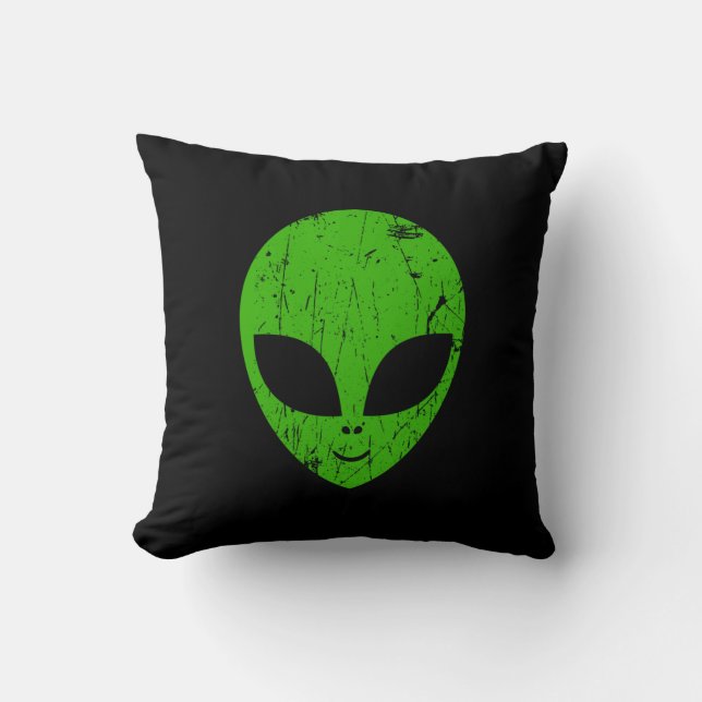 alien green head ufo science fiction extraterrestr throw pillow (Front)