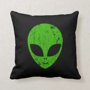 alien green head ufo science fiction extraterrestr throw pillow
