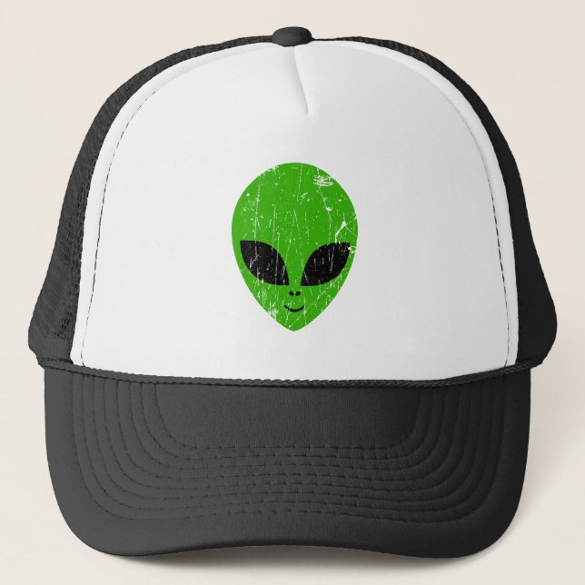 alien green head ufo science fiction extraterrestr trucker hat (Front)