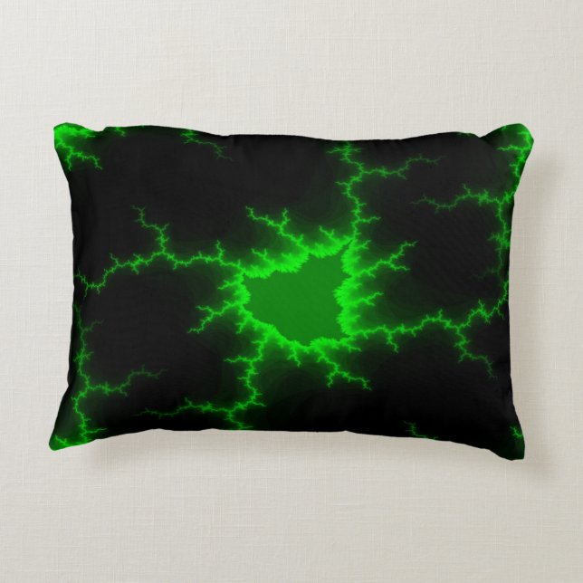 Alien Green Lightning Strikes in Pitch Black Accent Pillow (Back)