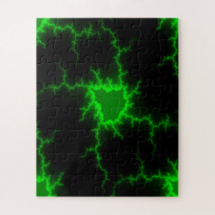 Alien Green Lightning Strikes in Pitch Black Jigsaw Puzzle