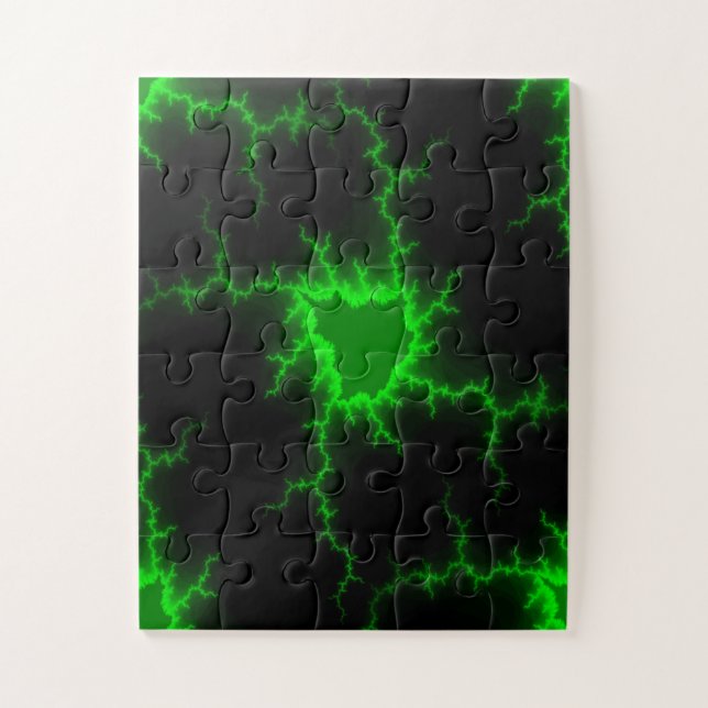 Alien Green Lightning Strikes in Pitch Black Jigsaw Puzzle (Vertical)