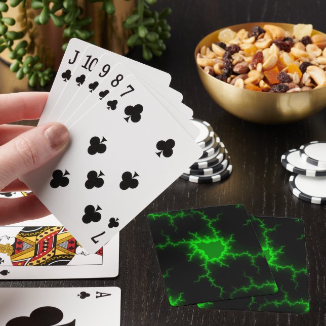 Alien Green Lightning Strikes in Pitch Black Playing Cards (In Situ)