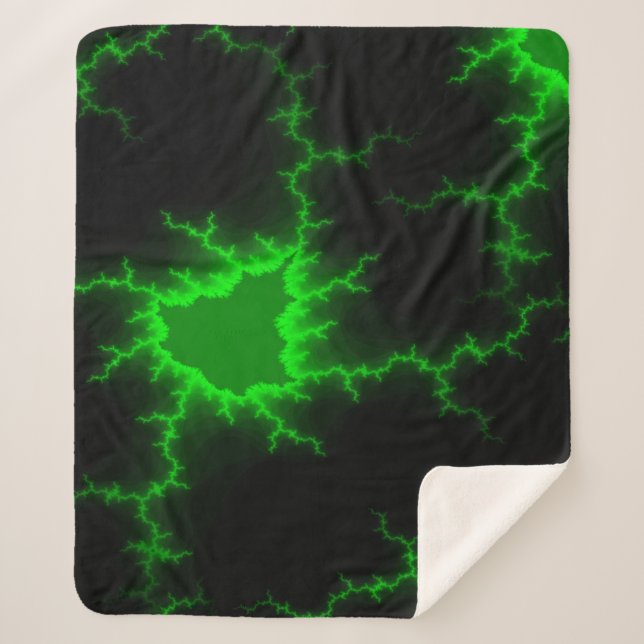 Alien Green Lightning Strikes in Pitch Black Sherpa Blanket (Front)