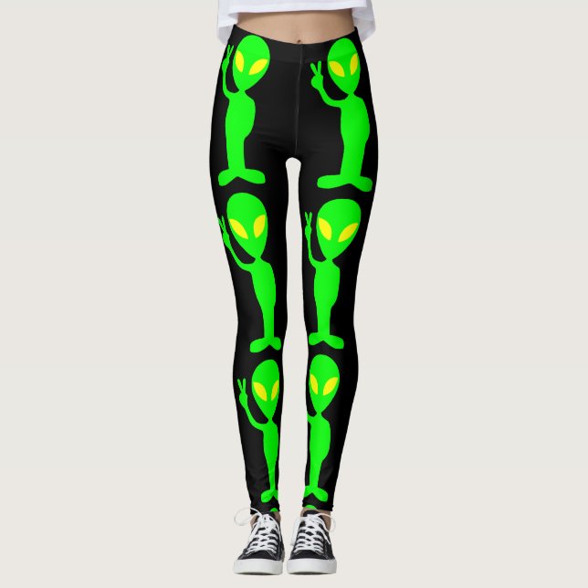 ALIEN GREEN MAN YOGA PANTS funny LEGGINGS (Front)