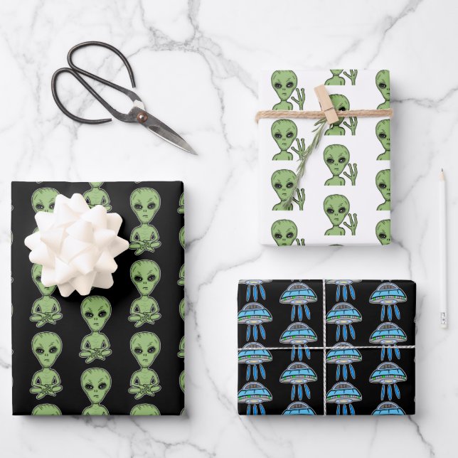 Alien Grey Extra Terrestrial UFO UFOlogy  Wrapping Paper Sheet (Front)
