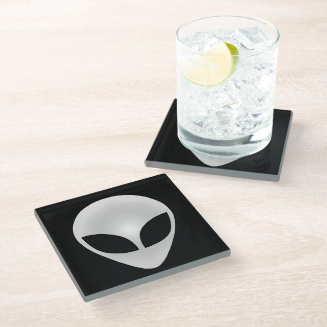 Alien Grey Head Glass Coaster (Angled)