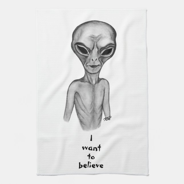 Alien gris, Je veux croire Serviette de cuisine (Vertical)