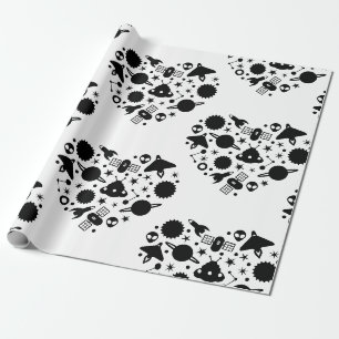 alien happy valentines day heart black wrapping paper