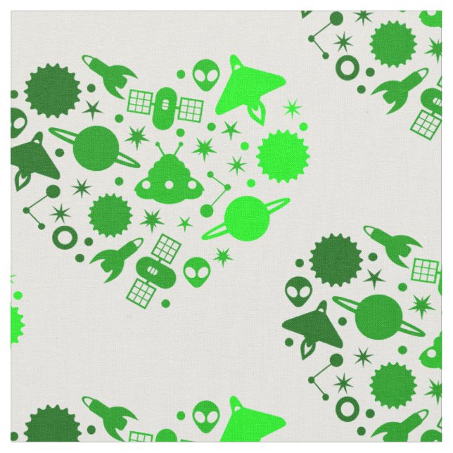 alien happy valentines day heart green fabric (Close Up)