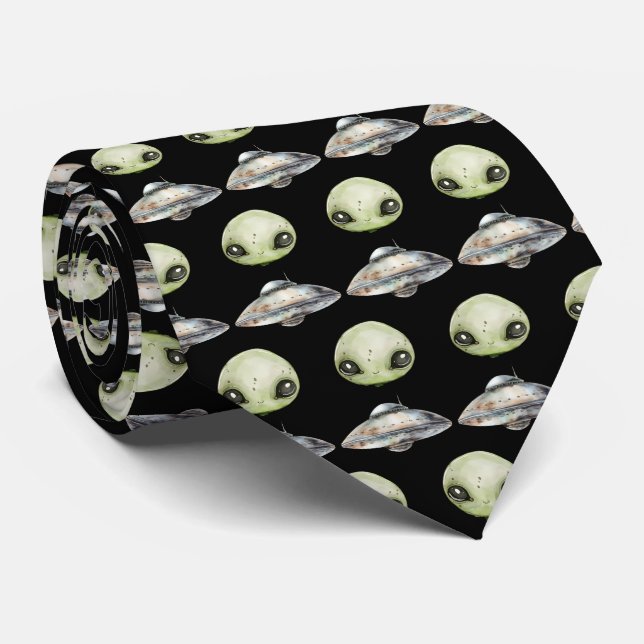 Alien Head and Space Ship Tie (Rolled)