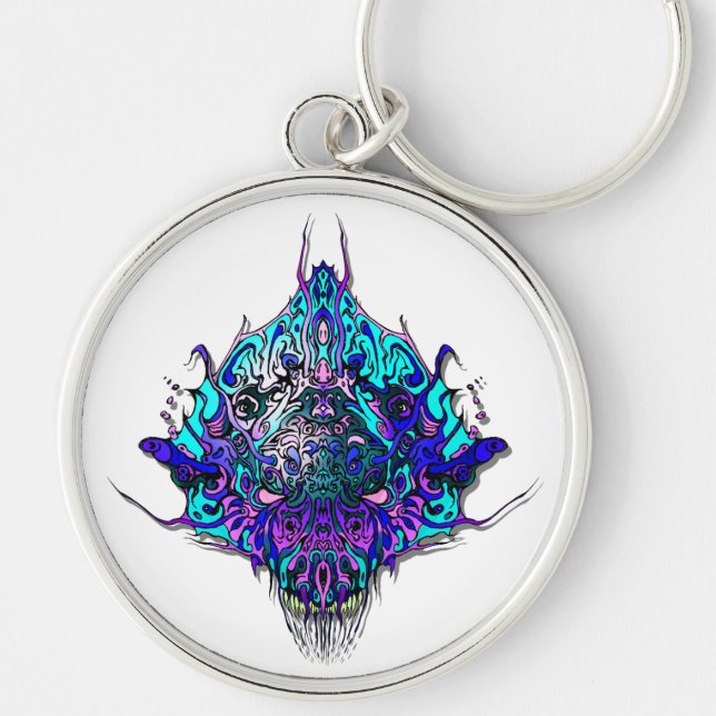 Alien Head - blue and purple Keychain (Front)