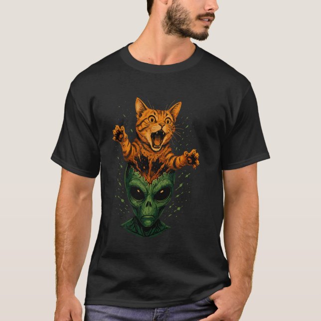 Alien Head Cat Explosion Funny Sci-Fi Kitty Weird  T-Shirt (Front)