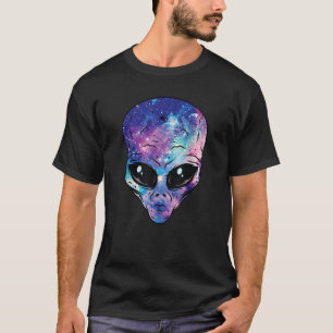 Alien Head Face Starry Night Sky UFO Hunter Space  T-Shirt