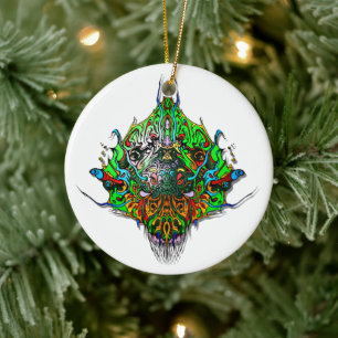 Alien Head - green Ceramic Ornament