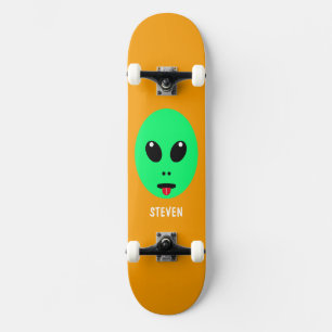 Alien Head Green Orange Personalized Kids Skateboard