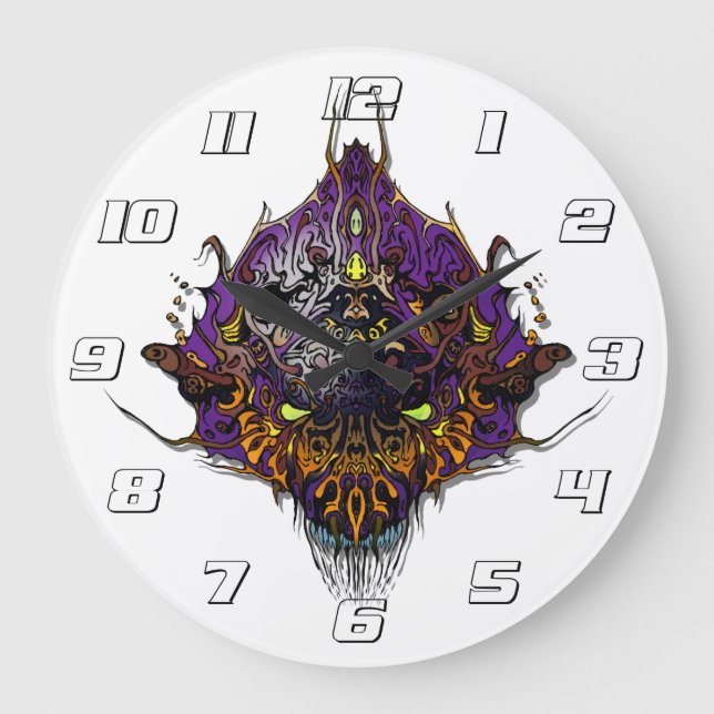 Alien Head - purple Large Clock (Front)