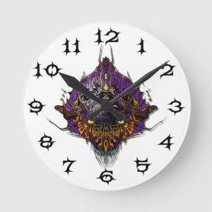 Alien Head - purple Round Clock