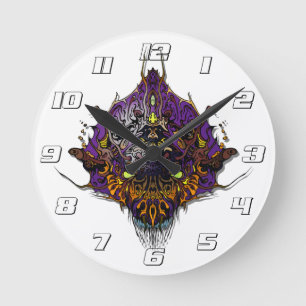 Alien Head - purple Round Clock