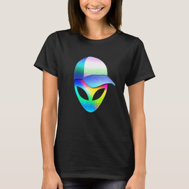 Alien Head Sci Fi Trippy Techno Rave Edm Music Fes T-Shirt (Front)