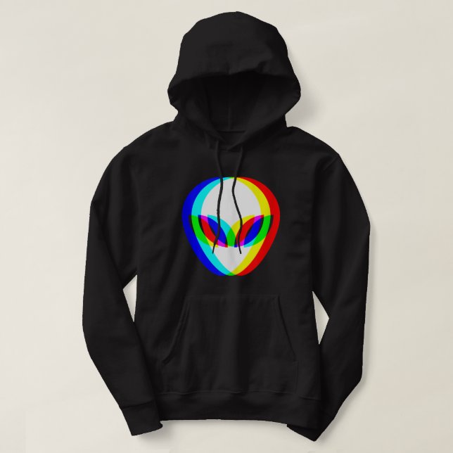 Alien Head Trippy Vaporwave Techno Rave EDM Music  Hoodie (Design Front)