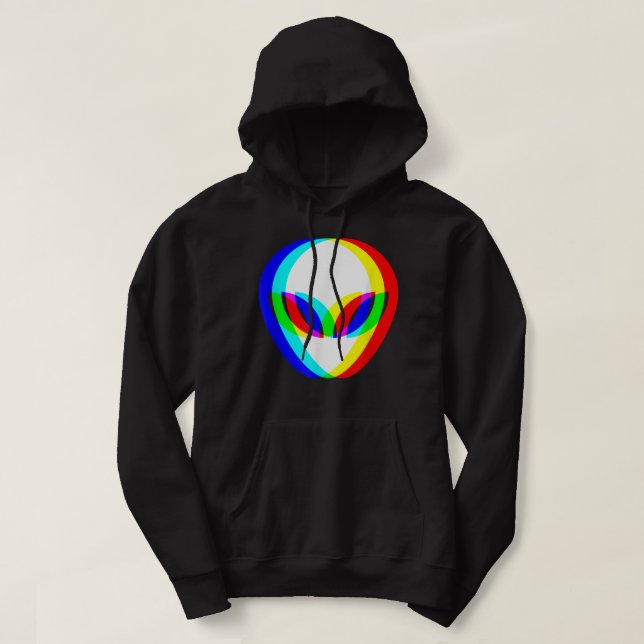 Alien Head Trippy Vaporwave Techno Rave EDM Music  Hoodie (Design Front)