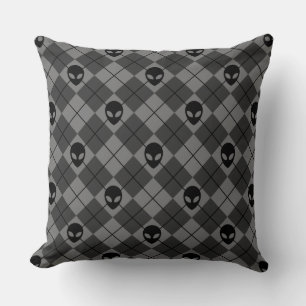 Alien Heads Black & Grey Celestial Argyle Pattern Throw Pillow