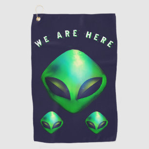 Alien Heads "We Are Here" Golf Towel