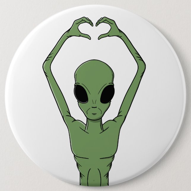 Alien Heart Pose 6 Inch Round Button (Front)