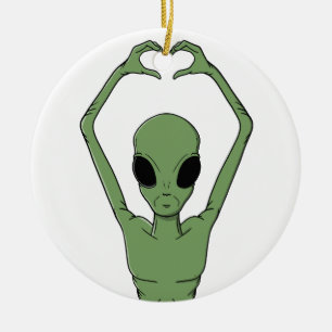 Alien Heart Pose Ceramic Ornament
